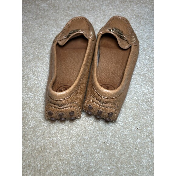 Tory Burch Kendrick Tumbled Leather Shoes Tan Loafers Size 7M - Picture 5 of 11